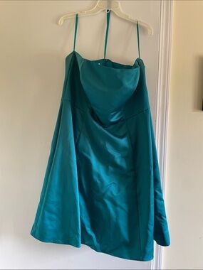 Michaelangelo Teal Strapless Satin A-Line Dress